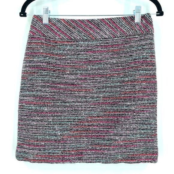 Loft Tweed multicolor mini skirt size 2 petite pink & blue colorful career - Picture 1 of 8